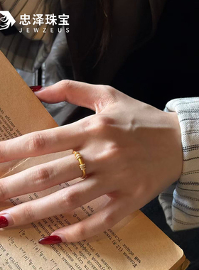 足金999点钻拉丝时来运转黄金戒指2026情人节生日礼物送女友老婆