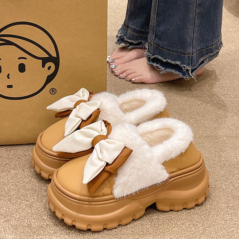 包跟棉拖鞋女士冬季室内外穿时尚蝴蝶结厚底高跟防水加绒保暖棉鞋,淘宝优惠券,粉丝福利购,淘宝优惠卷