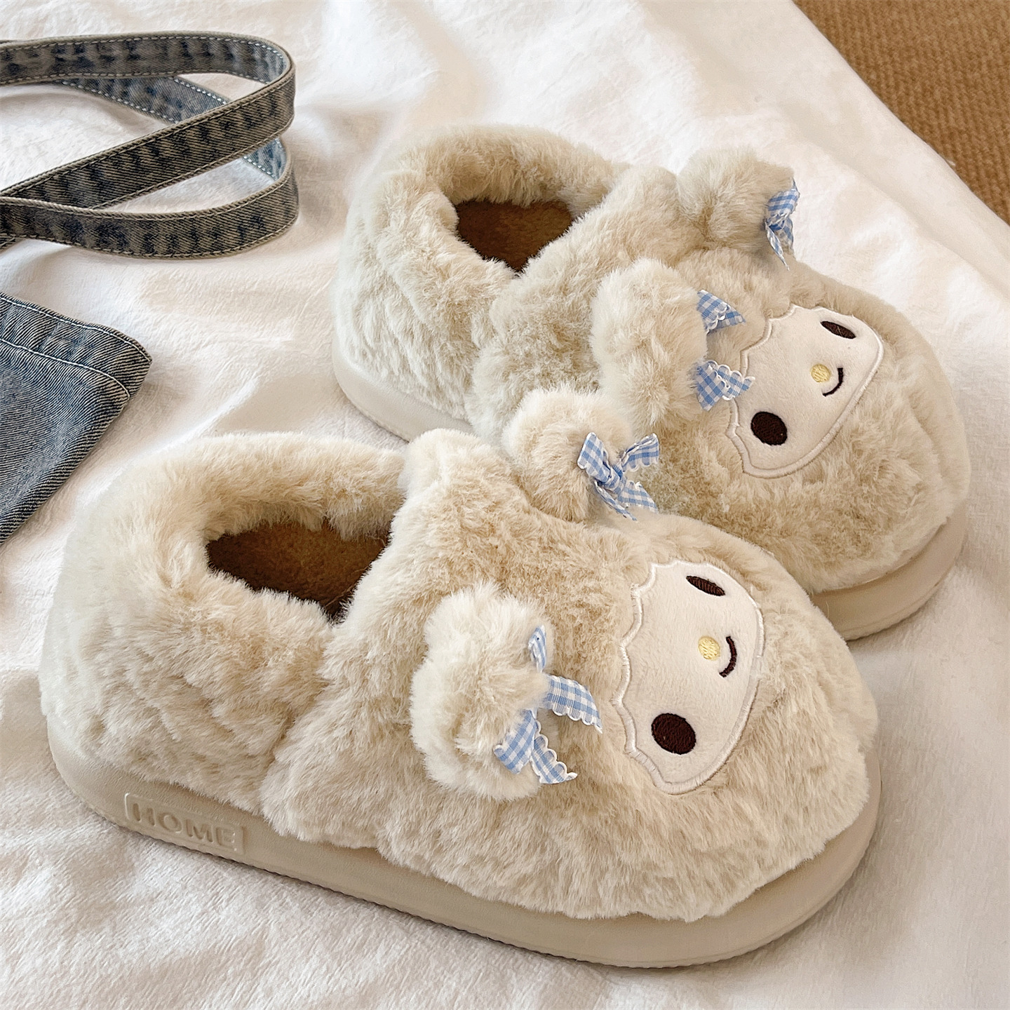 厚底防滑棉拖鞋女冬季外穿可爱小羊居家保暖加绒毛毛包跟月子棉鞋 - 图3
