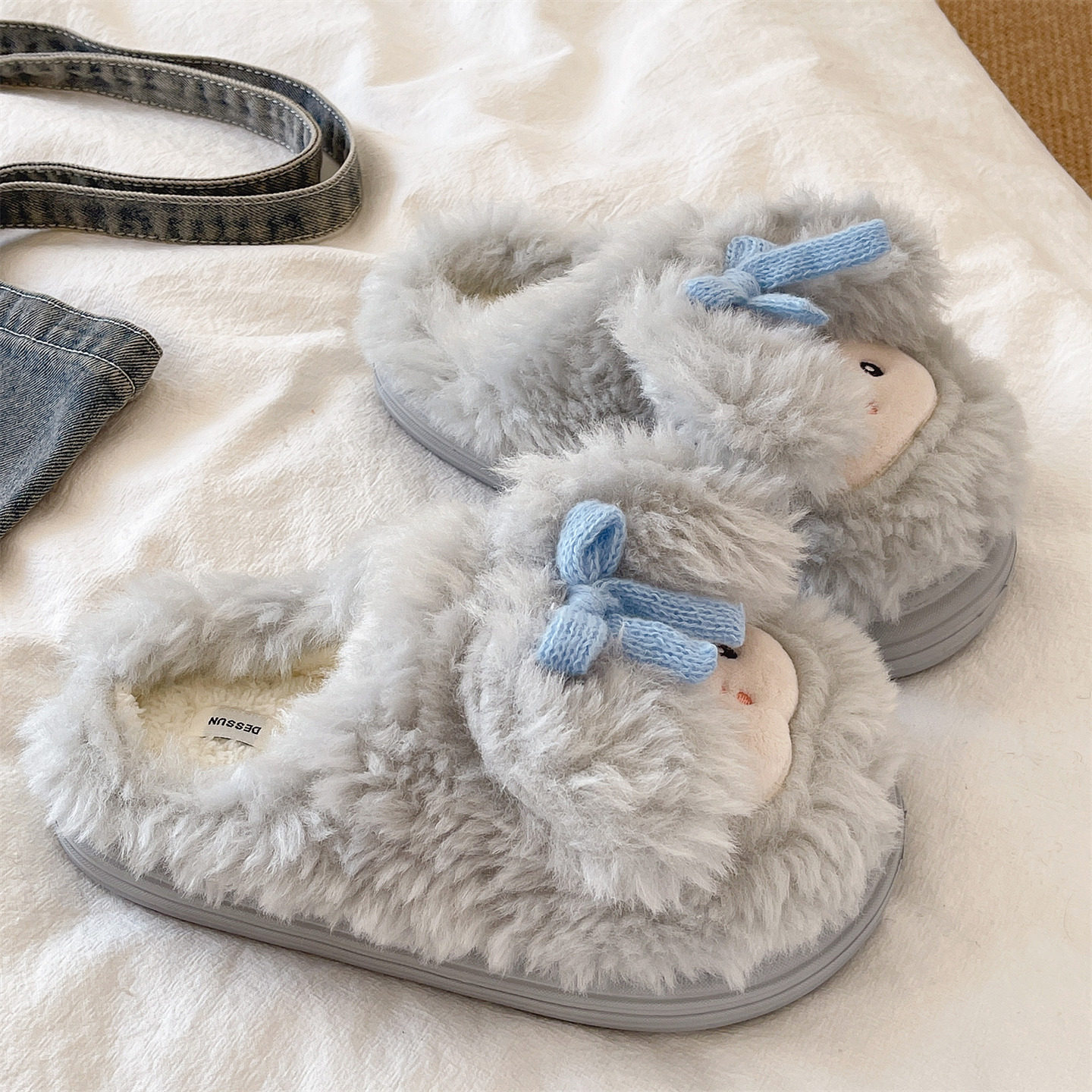 包头毛毛拖鞋女冬季少女心可爱蝴蝶结小羊室内居家毛绒保暖棉拖鞋,淘宝优惠券,粉丝福利购,淘宝优惠卷