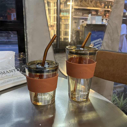 高颜值新款咖啡杯女ins风玻璃杯北极光吸管杯大容量男生喝水杯子 - 图2