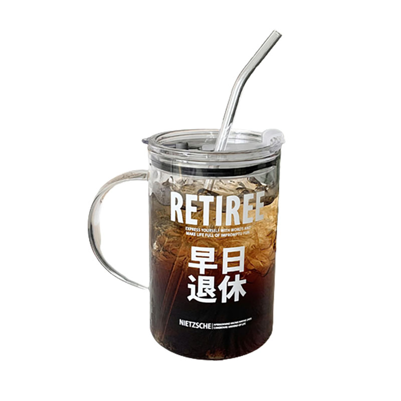 1000毫升大容量早日退休刻度玻璃吸管杯ins办公室夏季女喝水杯子 - 图3