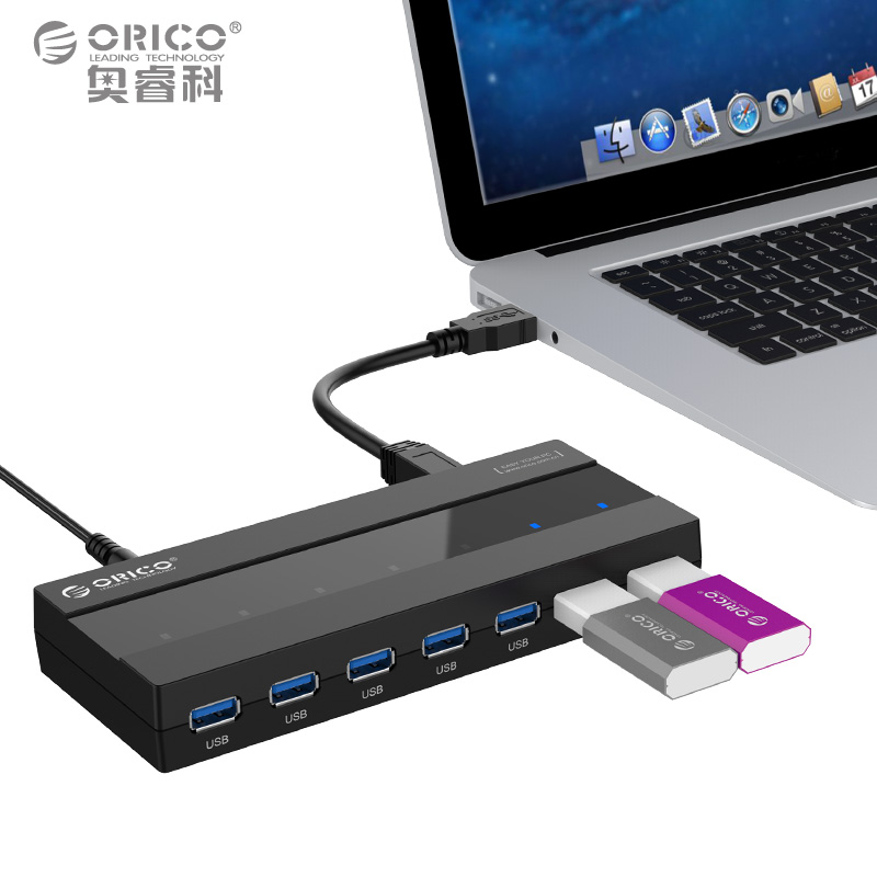 Orico/奥睿科 H727RK USB3.0分线器电脑多接口12v有源分接器7口带电源USB HUB集线器扩展器usb口转换器 - 图1