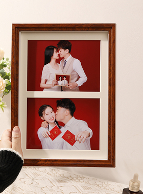 婚纱照实木两联相框摆台纪念结婚