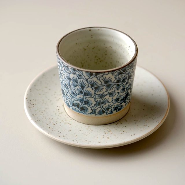 Handmade coffee cup stoneware blue and white design wind pig mouth cup