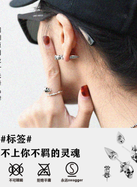 骷髅头纯银朋克风暗黑耳钉
