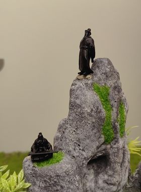 泡水高山流水伯牙鼓琴古代古筝小人物鱼缸盆景假山微缩造景观曹操