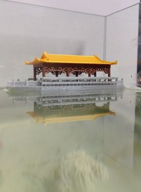 微型古人风摆件树脂白模李白杜甫山石盆景漂浮小船画舫可金顶鱼缸