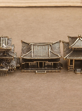 黄铜客栈造景小摆件假山奇石水陆鱼缸庭院盆景书房古建筑古楼模型