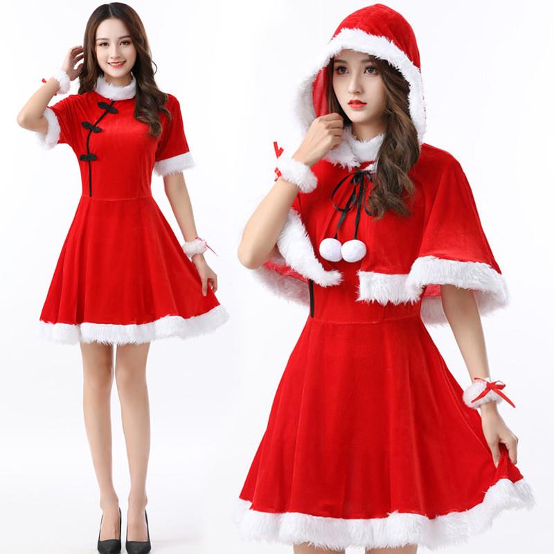 甜美可爱圣诞节服装女红色圣诞装性感制服圣诞主题衣服连衣裙套装 - 图1