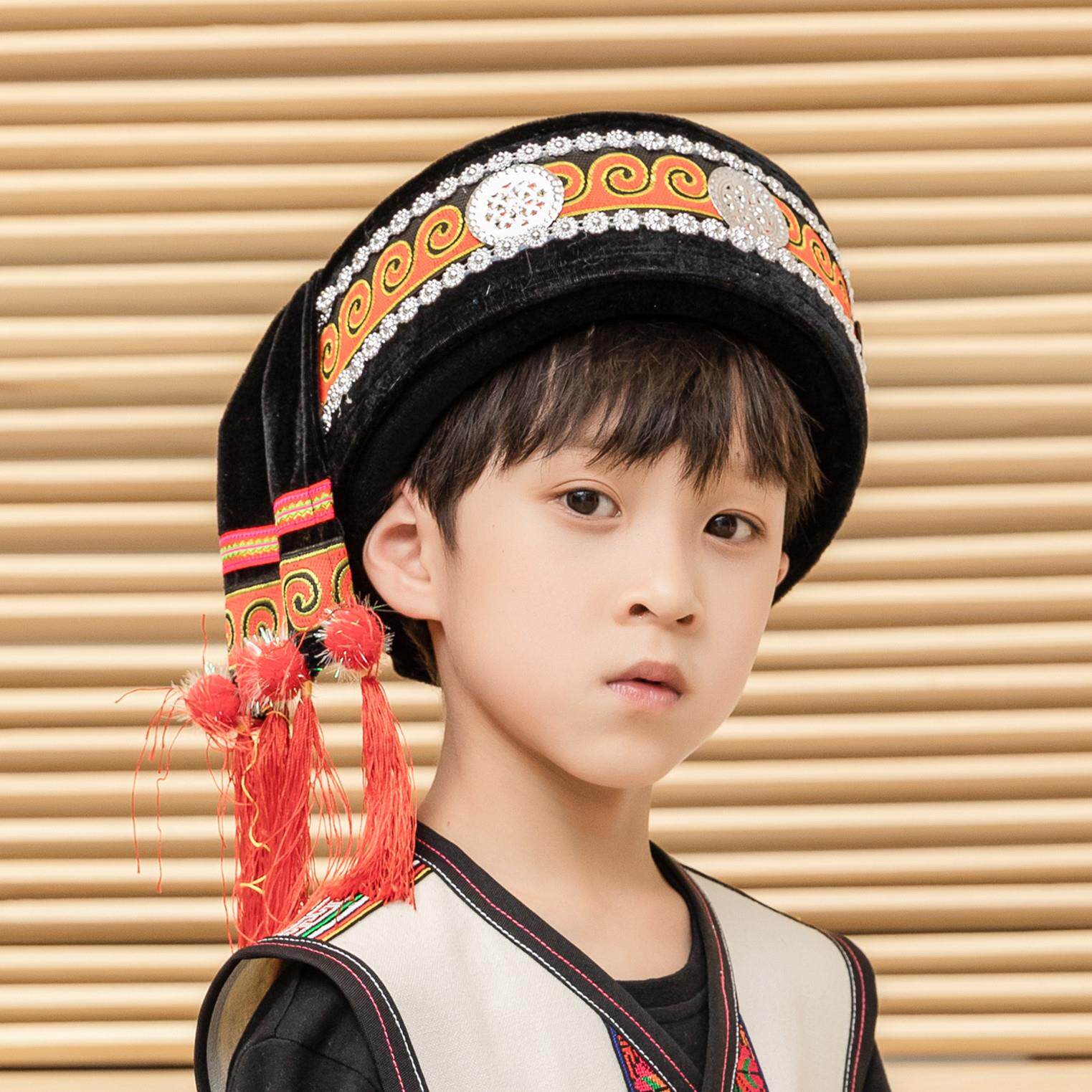儿童少数民族帽子傣族头饰彝族苗族帽子泰国东南亚头饰表演服装-图0