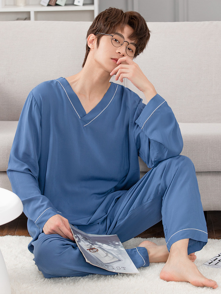 长袖v领青年男士人造棉空调服 俞兆林优云睡衣/家居服套装