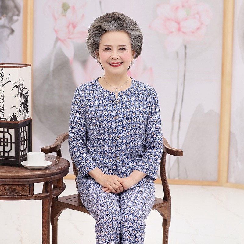 中老年纯棉长袖妈妈奶奶人造棉睡衣 俞兆林优云睡衣/家居服套装