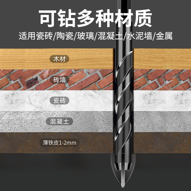 名刃四刃霸王钻瓷砖玻璃混凝土水泥专用钻头合金三角螺旋扩孔打孔-图2