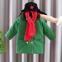 Childrens Army cotton coat boy cotton clothes gush winter clothing cotton padded jacket Childrens baby Tohoku Thickened Military Green Cotton Jersey Boy