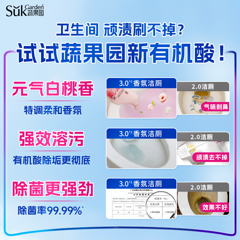 【味敏专用】蔬果园元气白桃香氛洁厕灵除臭除垢洗厕所马桶清洁剂