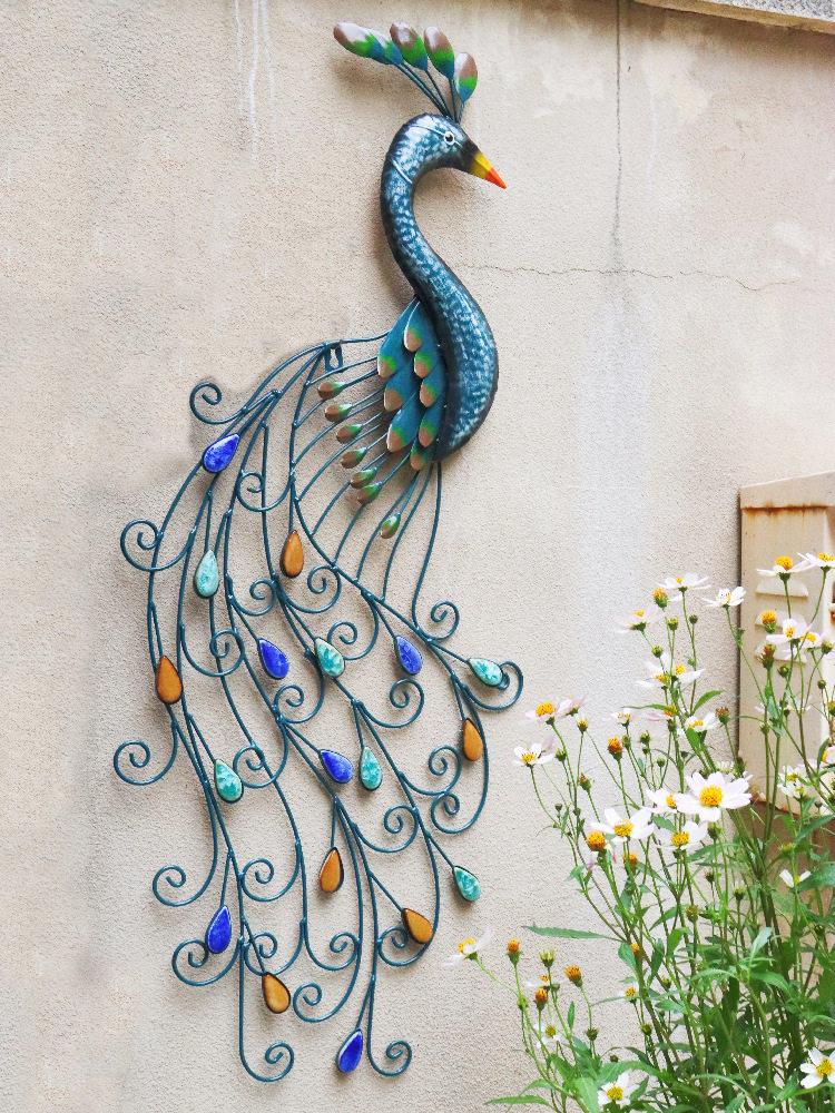 花园装饰户外铁艺孔雀壁挂庭院阳台墙面布置造景墙壁挂饰墙饰挂件