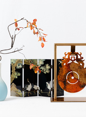 新中式禅意龙凤摆盘艺术品软装饰