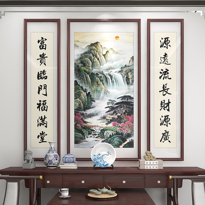 中堂画客厅挂画农村堂屋大厅山水画新中式装饰大气三联字画壁画 - 图0