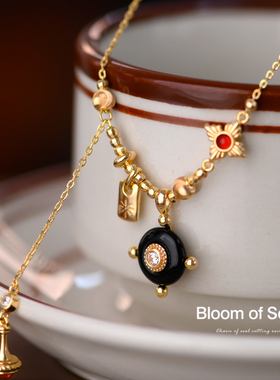 《藏南晚风》原创设计纯银天然黑玛瑙红玛瑙项链法式复古高级感新