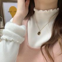 White plus velvet undershirt woman autumn winter new warm fit inside lap thread long sleeve t sleeve integral suede blouse