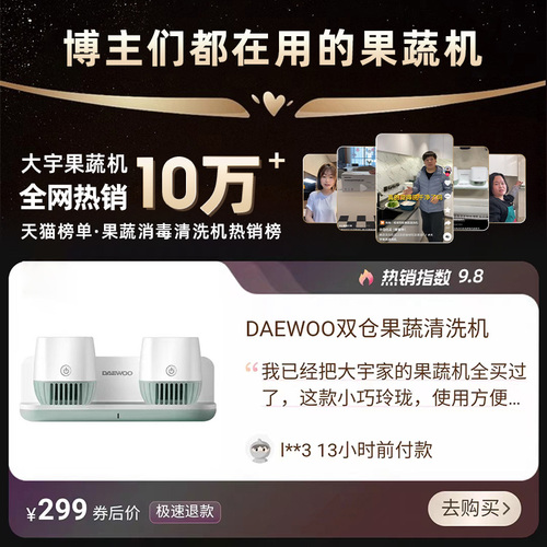 DAEWOO大宇无线双仓果蔬清洗机去除农残自动洗菜机海鲜杀菌净化器