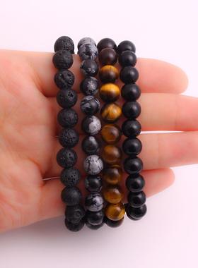 跨境新款8MM天然石黄虎眼火山石串珠手链弹力设计简约百搭款手串