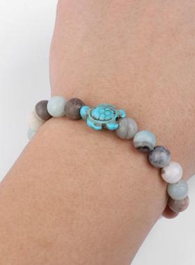 亚马逊跨境热卖天然石头粉晶手链沙滩海边松石海龟简约手串
