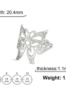 君桉跨境切割镂空五角星尖翅蝴蝶戒指潮流装饰开口304不锈钢戒指