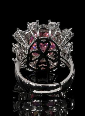 新款珠宝跨境奢华彩宝镶嵌帕拉伊巴绿粉锆石戒指女式饰品时尚