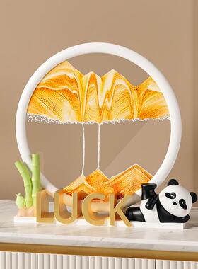 简约3D艺术熊猫流沙画摆件创意礼品生日解压解闷沙漏客厅家居饰品