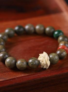 黄杨木莲花绿檀木手串国风新中式念珠手串男女通用文玩手链