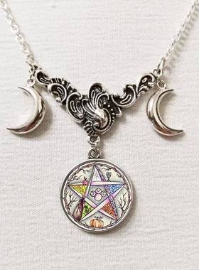 跨境外贸时尚三重月女神新月水晶玻璃吊坠项链手工女士珠宝礼品