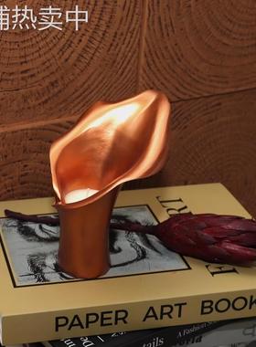 轻奢中古风牵牛花马蹄莲摆件现代样板房别墅书房书桌装饰蜡烛摆件