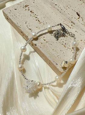 韩国小众设计冰晶花球珍珠手链静谧纯澈轻奢日常质感百搭手环