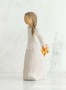 跨境情人节仿木雕装饰品摆件树脂工艺品捧花设计人物造型装修