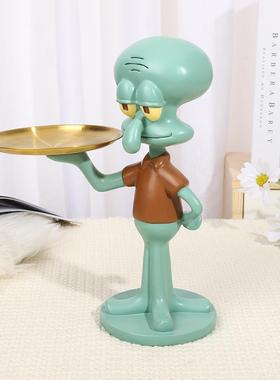 卡通章鱼哥托盘创意收纳摆件置物托盘树脂工艺品桌面摆件家居摆件