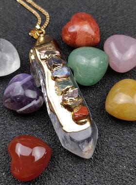 跨境亚马逊天然水晶玛瑙爱心小摆件七彩石不规则吊坠礼盒木盒套装