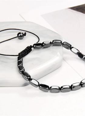 亚马逊WISH跨境热卖黑胆石手链男复古能量编织可调节手串