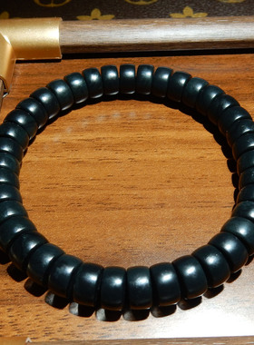 和田玉【新疆墨玉籽料药片手串】浓黑细条款国风复古单圈男女手饰