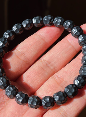 新疆墨玉籽料无相手串 精工多棱切面手链 男女士复古风玉石串珠