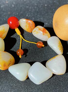 新疆和田玉白玉籽料原石手串 随形玉石手链 男女款文玩手串