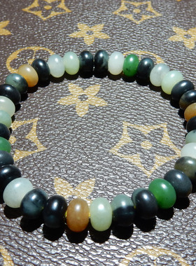 和田玉【楼兰三色算盘珠手串】多色雕花款 国风复古单圈男女手饰