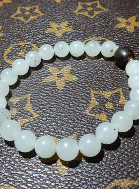 【黑山料手串】新疆和田玉 8mm 圆珠款 白玉底青花点单圈手饰