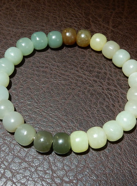 和田玉多宝 8mm 老型珠手串 晴水烟紫糖料渐变手链 玉石女款饰品