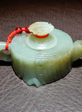 【特色料】和田玉且末蓝带糖把把壶手把件 树桩纹巧雕油润把玩件