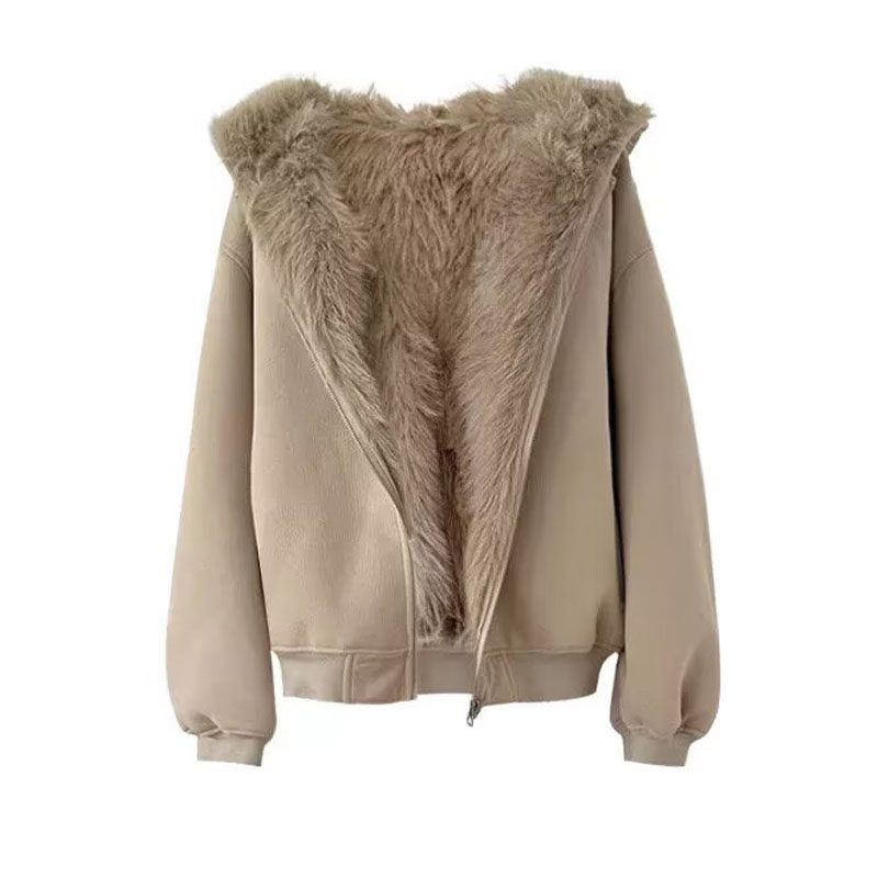 两面穿保暖羊羔毛外套女冬装高级感美式复古皮毛一体连帽毛毛棉服,淘宝优惠券,粉丝福利购,淘宝优惠卷