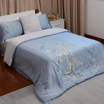 Real silk printed with four sets of pale blue plum bamboo wl-cp40001-43