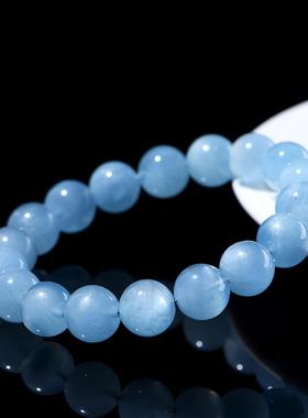久雅水晶天然星光海蓝宝圆珠手链老矿海蓝宝散珠手串厂家直销