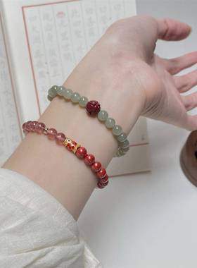 莲花上岸|和田玉莲花朱砂手串珠手链女生小众国风简约锦鲤大王